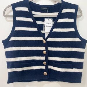 The Work Shop Navy & White Button Vest